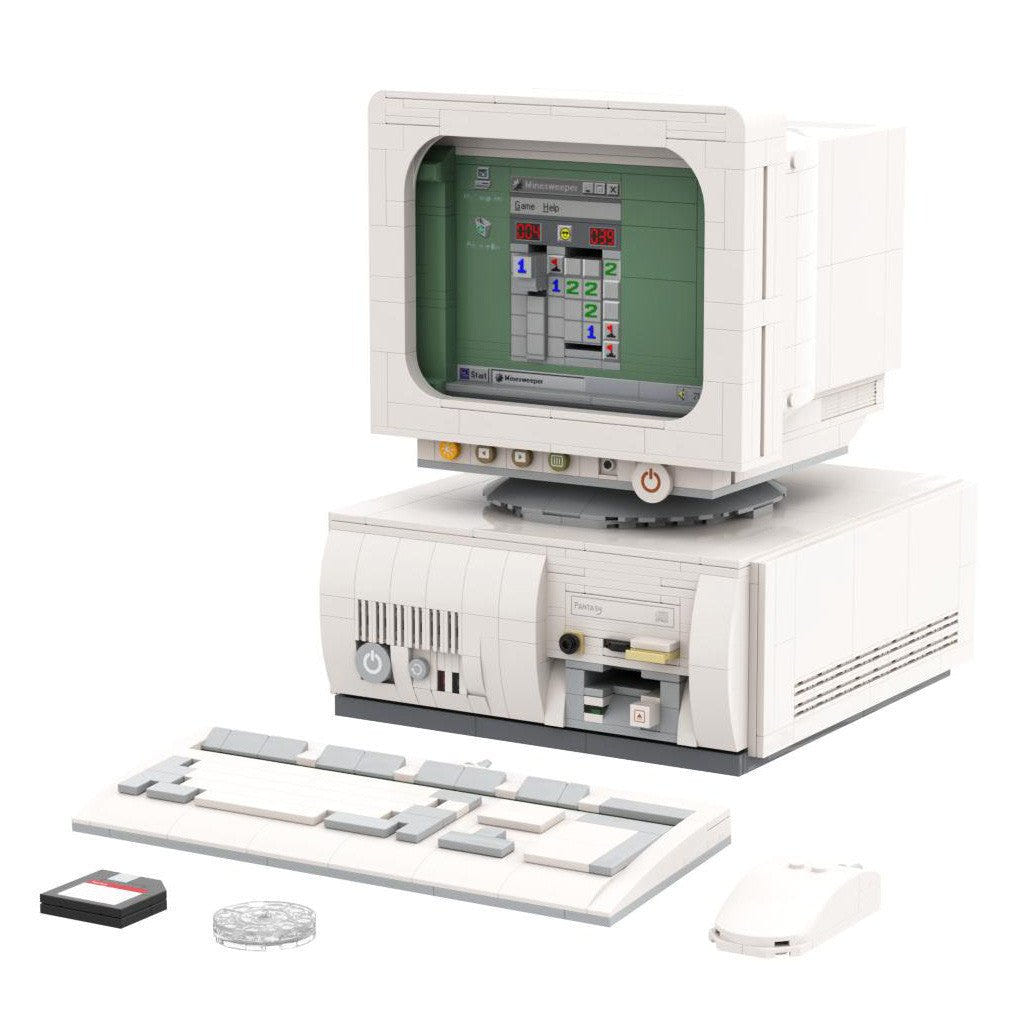 Pantasy Retro Desktop PC built model with monitor, base unit, keyboard, mouse and disks