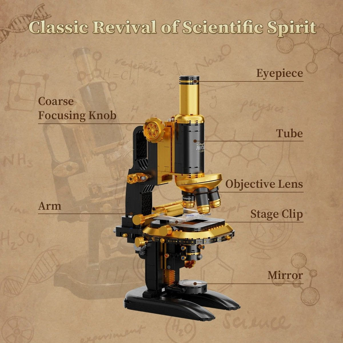 Pantasy Retro Microscope with Accessories Set - 1107 pcs - PA85034