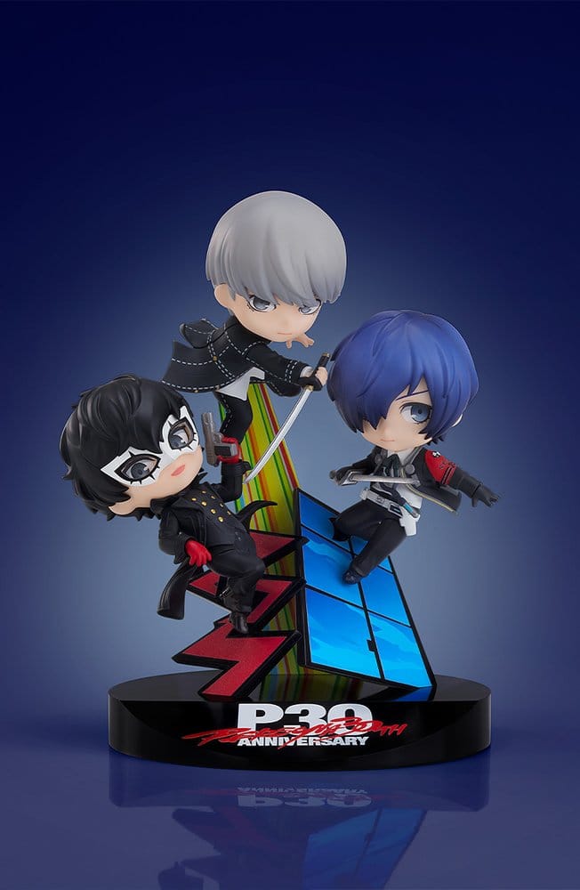 Persona Series 30th Anniversary Nendoroid More vignette on dark blue background with P30 logo base