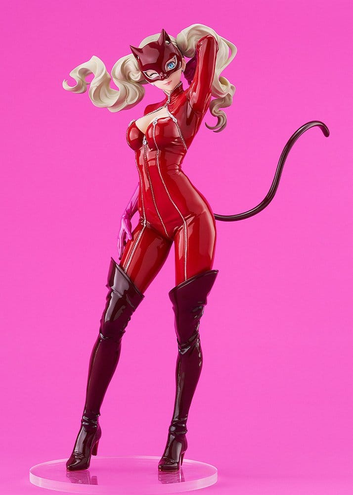 Pop Up Parade Panther figure on clear base with whip tail, front view on pink background