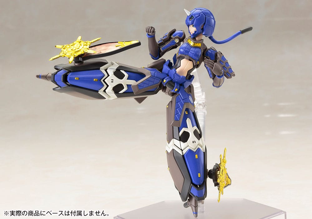 Phantasy Star Online 2 Shiki kit mid-air pose with gold spiked parts on stand