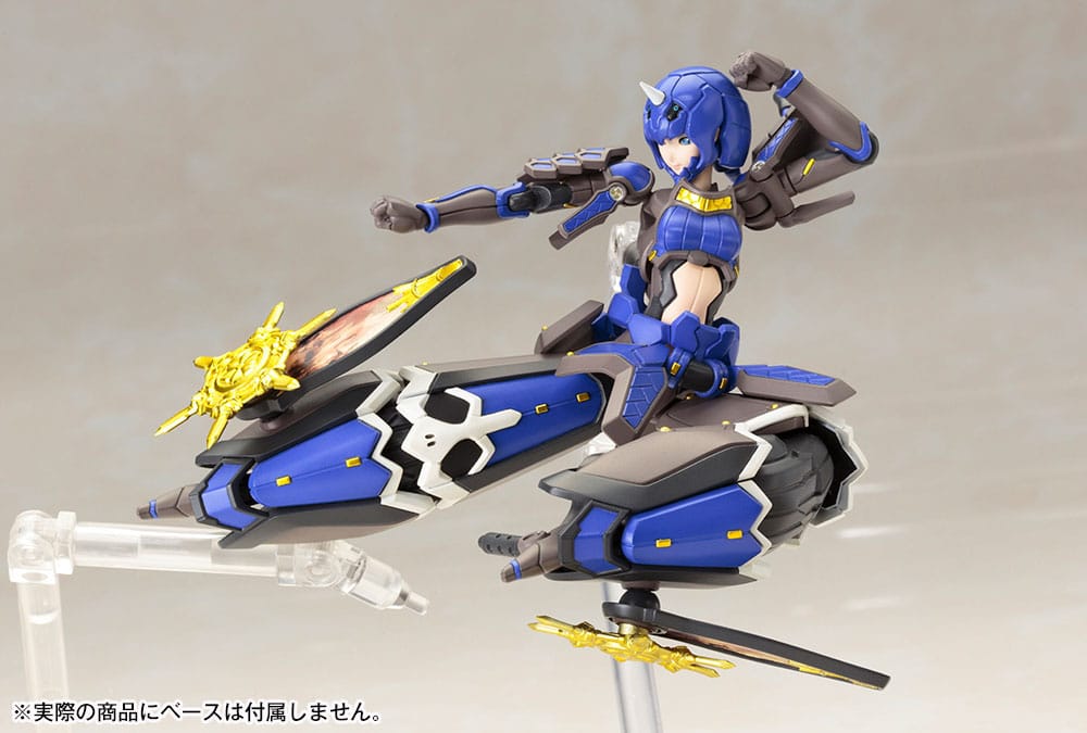 Indigo Guardian Shiki model kit in a horizontal flying pose with leg armour extended