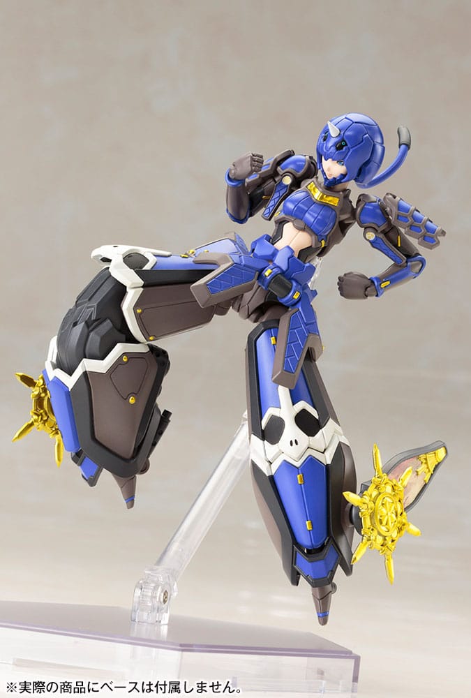 Indigo Guardian Shiki model kit side kick pose on clear display stand