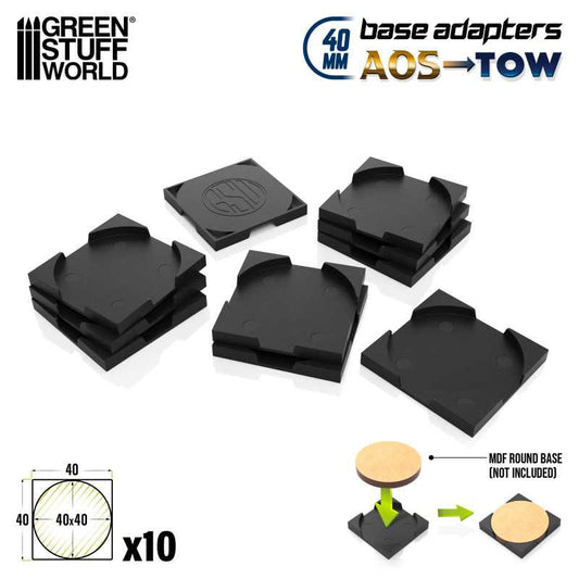 Green Stuff World Base Adapter - Round 40mm to Square 40mm (Pack x10) - Loaded Dice