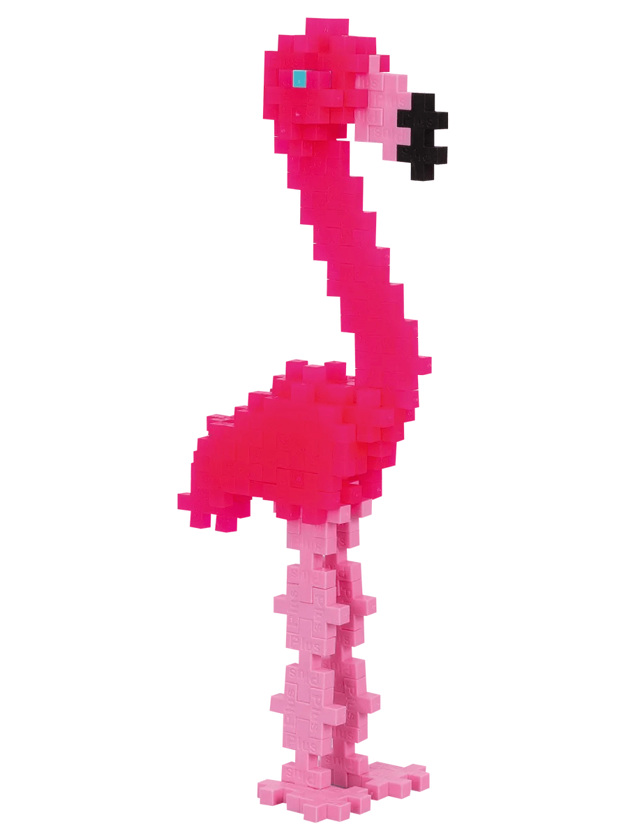 Plus-Plus Flamingo built model on its own