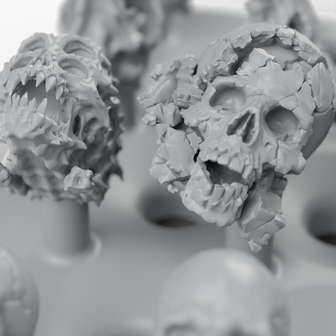 Close-up of a shattered, battle-damaged skull