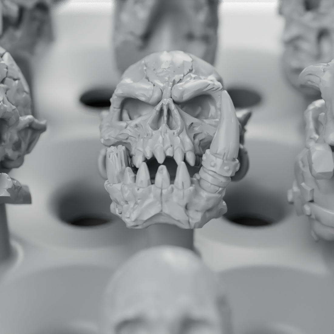 Close-up of a fanged monster skull