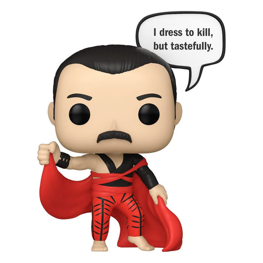 Funko Pop! Rocks Freddie Mercury in red outfit with I Dress to Kill speech bubble