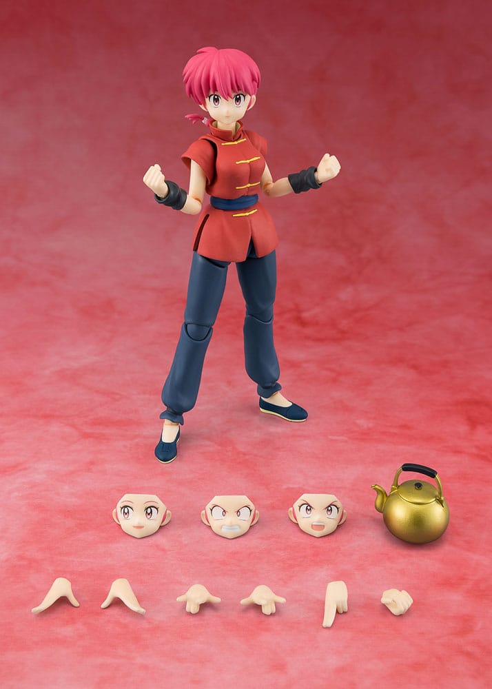 Ranma 1/2 S.H.Figuarts red-haired Ranma figure with kettle, three faces and swap hands
