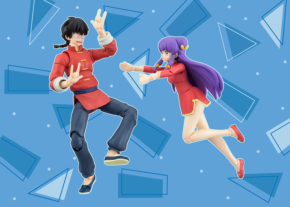 Ranma Saotome S.H.Figuarts figure dodging as the Shampoo figure lunges towards him