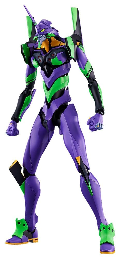 Assembled Moderoid DX-SCALE Evangelion Test Type-01 plastic model kit, front view on white