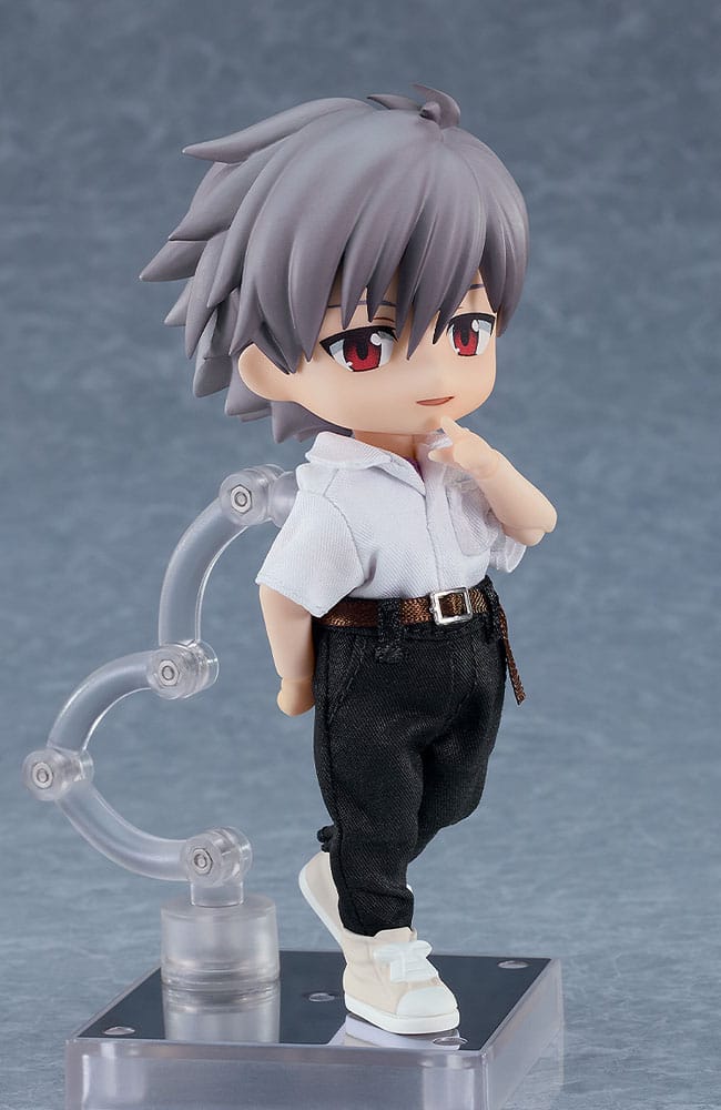 Kaworu Nagisa Nendoroid Doll with hand raised to his chin, angled view