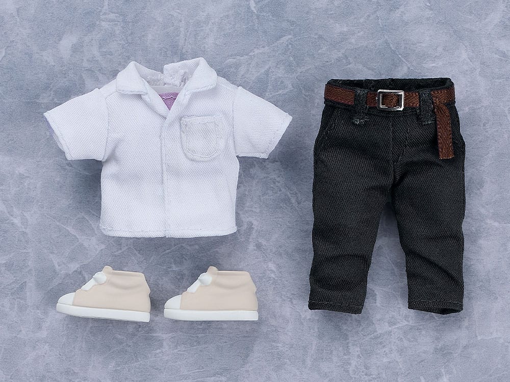 Kaworu Nagisa Nendoroid Doll outfit laid flat: white shirt, black trousers and trainers