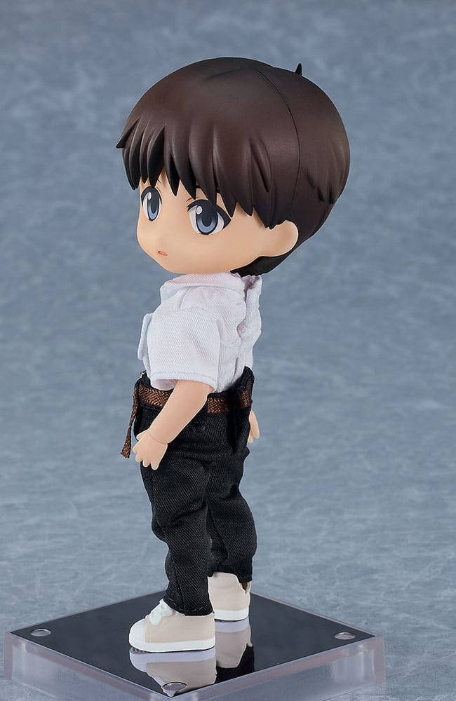 Side view of Shinji Ikari Nendoroid Doll in white shirt and black trousers
