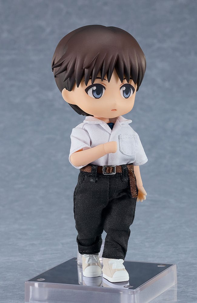 Shinji Ikari Nendoroid Doll with a hand raised to his chest, looking to the side