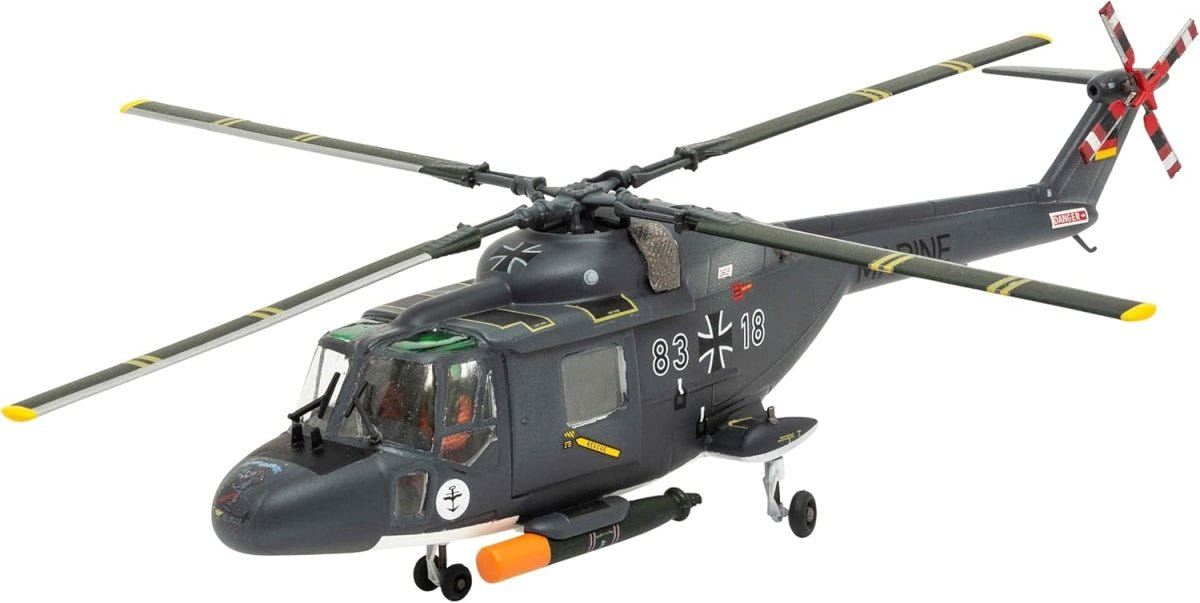 Built and painted Revell Westland Lynx Mk.88A 1:72 model in German Navy grey, side view