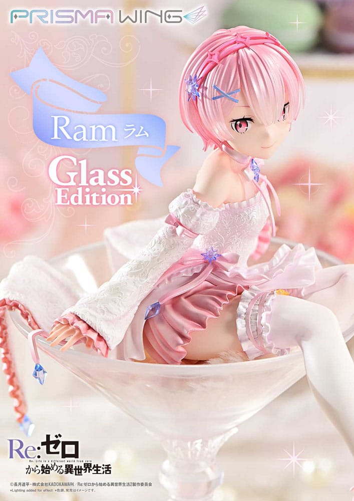 Re:ZERO Ram Glass Edition Prisma Wing banner with close-up of Ram in her white gown