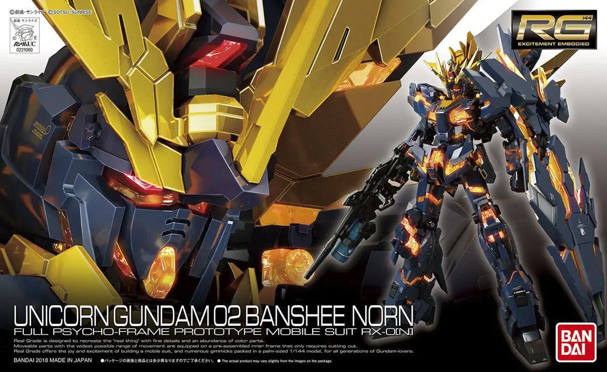 Bandai RG 1/144 Unicorn Gundam 02 Banshee Norn kit, box art