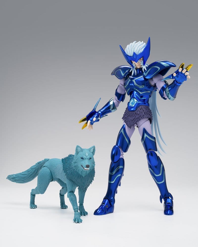 Saint Seiya Saint Cloth Myth Ex Epsilon Alioth Fenrir figure by Bandai standing beside his wolf