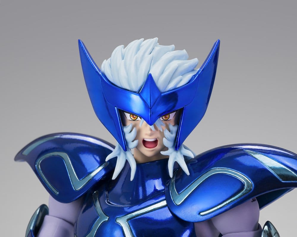 Close-up of the Alioth Fenrir Myth Ex figure's shouting face under the blue helmet