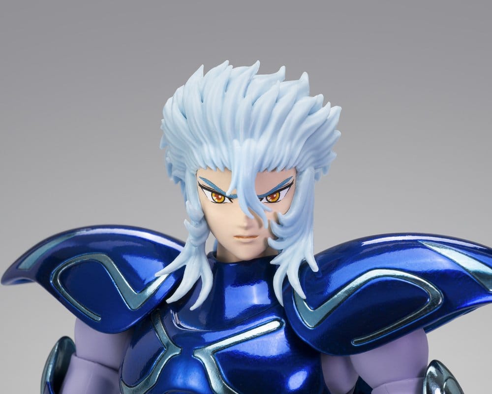 Close-up of the Saint Seiya Myth Ex Alioth Fenrir figure's bare-headed face with calm expression