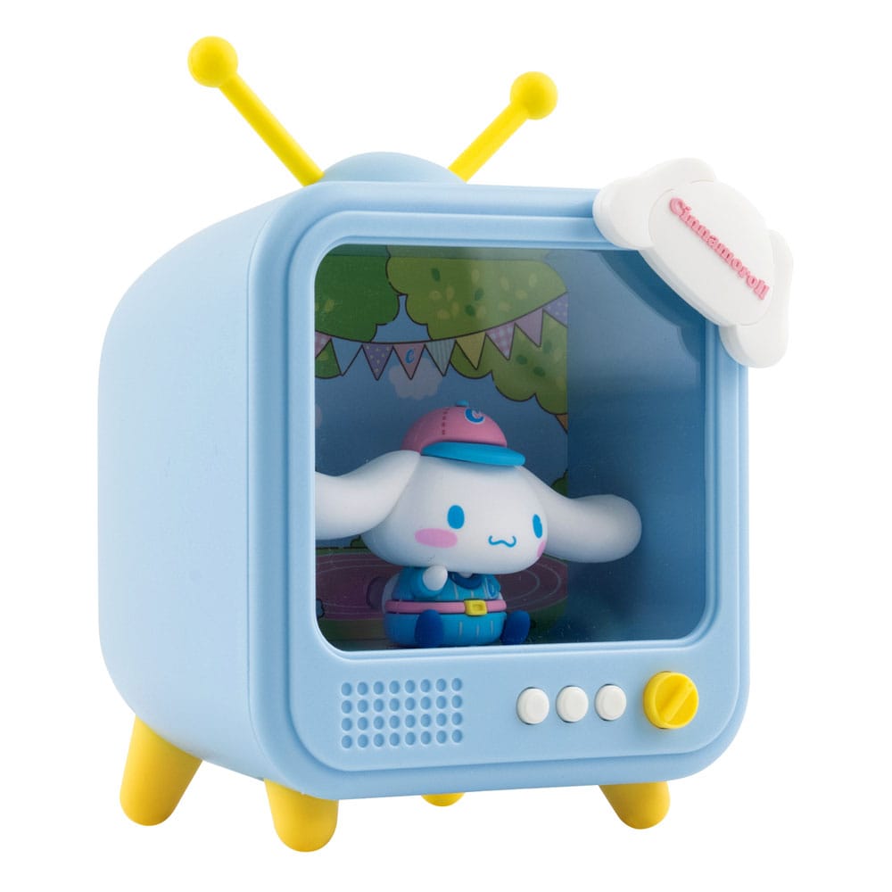 Sanrio Cinnamoroll bedside light TV, three-quarter view from the left