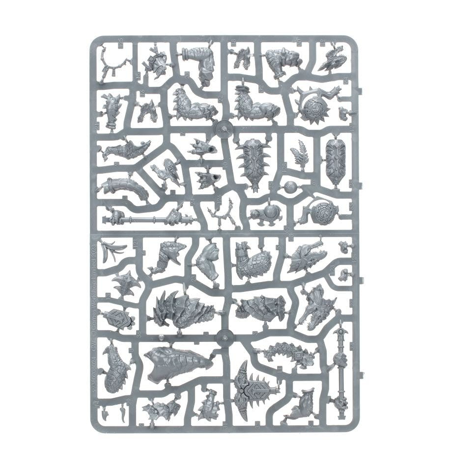 Seraphon Kroxigor unpainted plastic sprue, frame 3 of 3