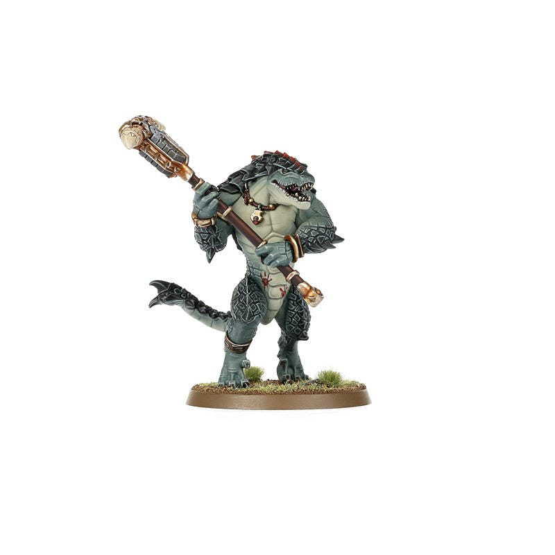Painted Seraphon Kroxigor Warspawned holding a maul over its shoulder