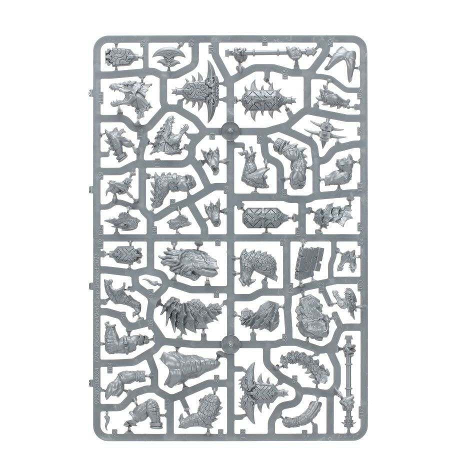 Seraphon Kroxigor unpainted plastic sprue, frame 1 of 3