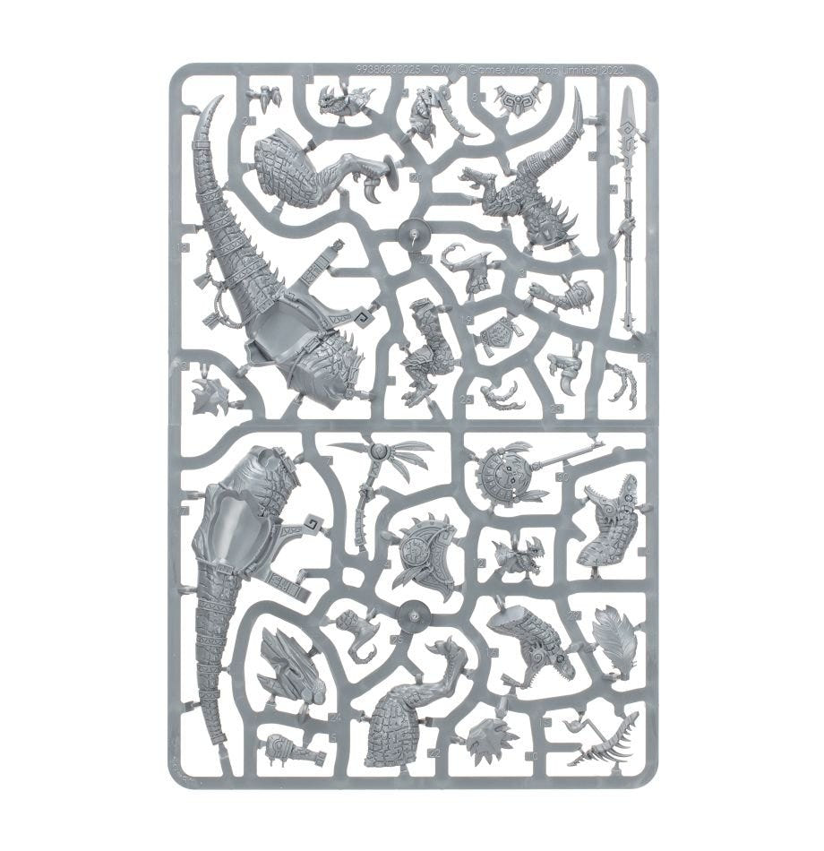 Seraphon Saurus Scar-Veteran on Aggradon unpainted plastic sprue, frame 1 of 1