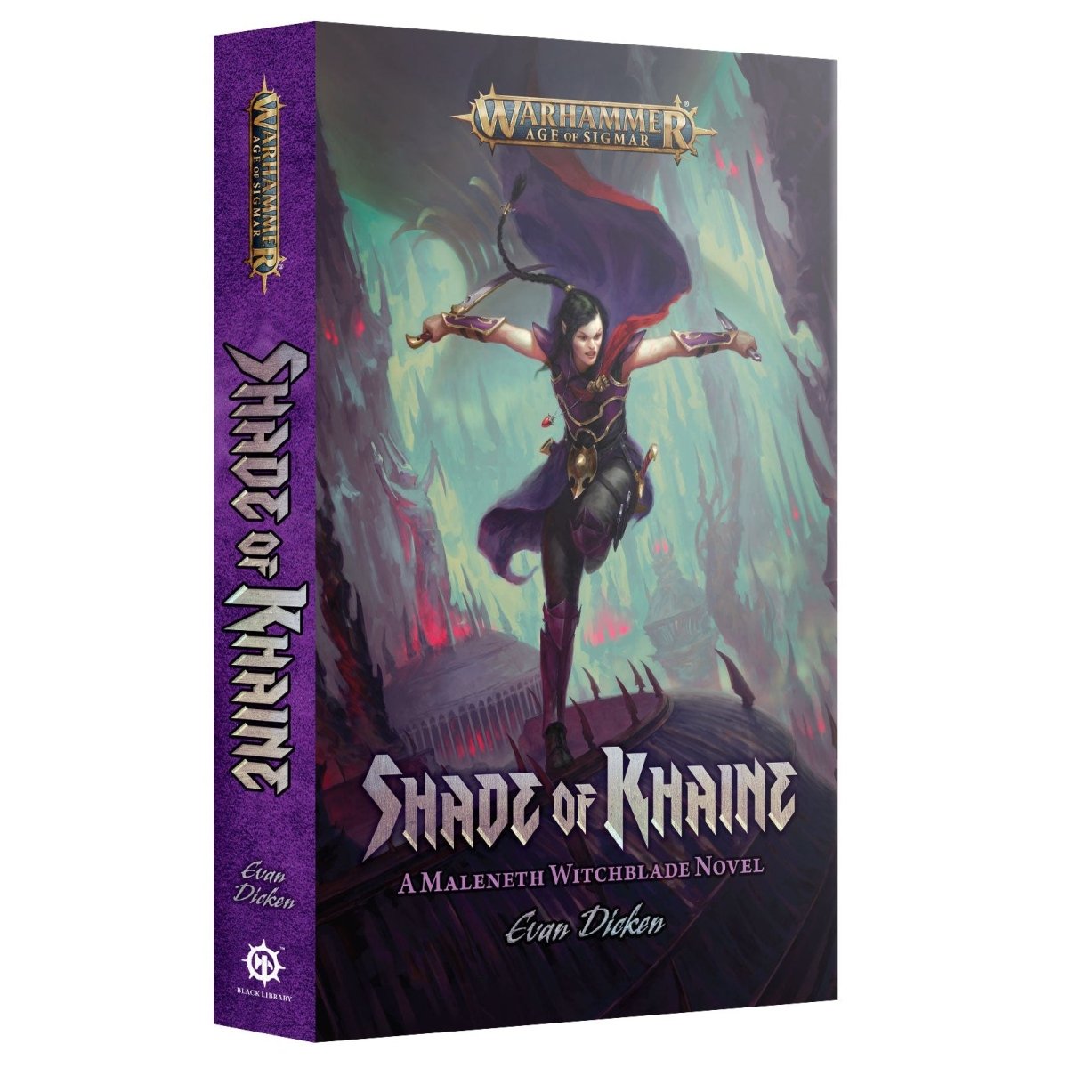 Shade of Khaine paperback by Evan Dicken, a Maleneth Witchblade Warhammer Age of Sigmar novel