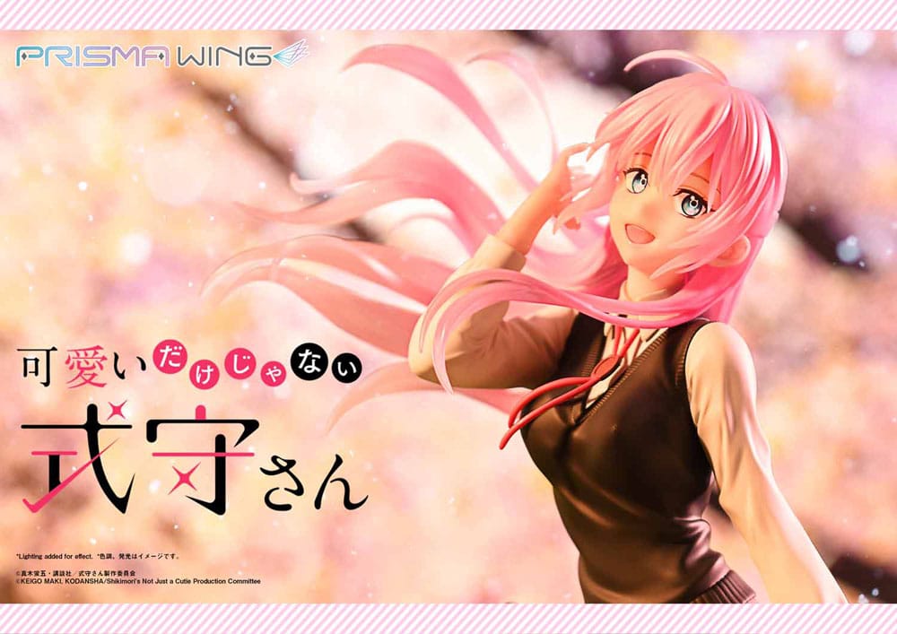 Shikimori's Not Just a Cutie Prisma Wing statue banner with Shikimori against cherry blossom