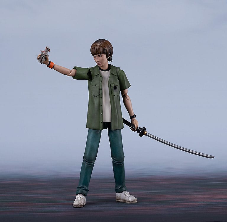 Kyoya Suda Plamatea kit holding a small object aloft with a sword held low in his other hand