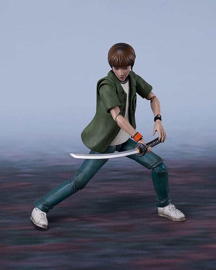 Kyoya Suda Plamatea kit in a wide stance drawing his sword across his body
