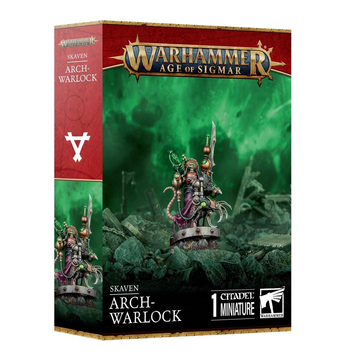Games Workshop Skaven Arch-Warlock single Citadel miniature box, angled packshot