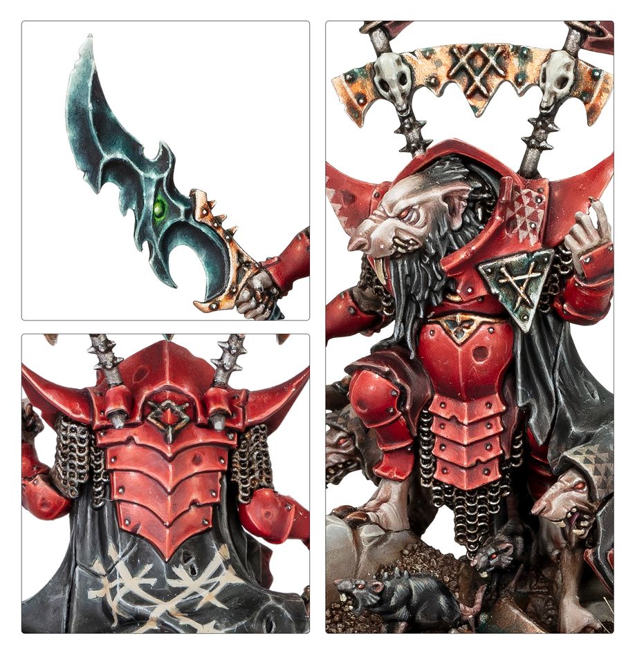Close-ups of Krittok Foulblade's daemon-blade, back armour and red-armoured torso detail