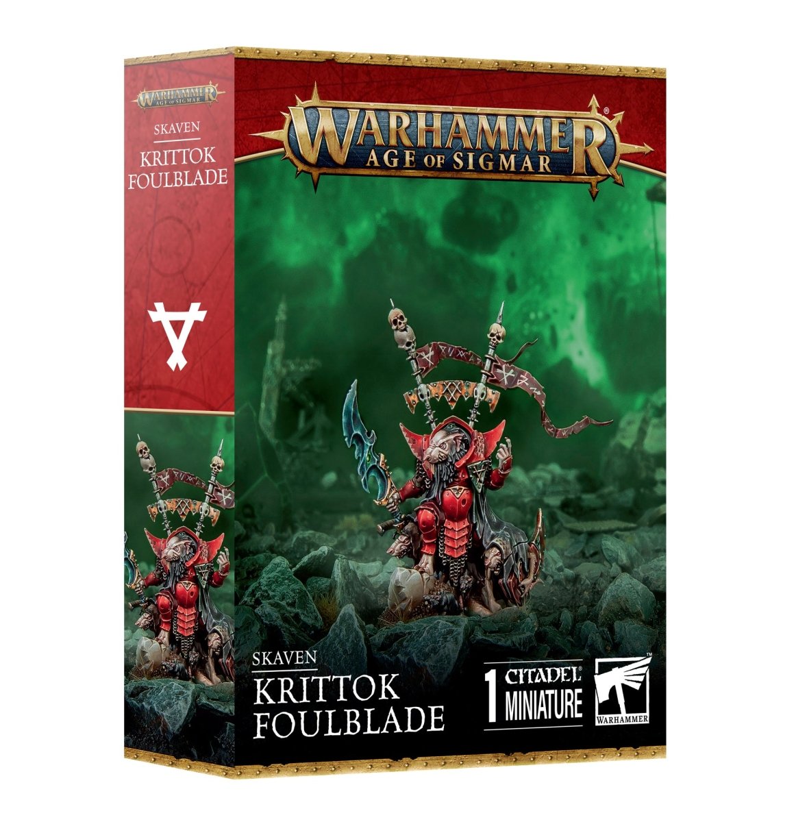 Games Workshop Skaven Krittok Foulblade single-miniature box, front view