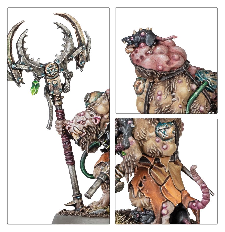 Close-ups of the painted Skaven Master Moulder's staff, tail and fleshy mutations