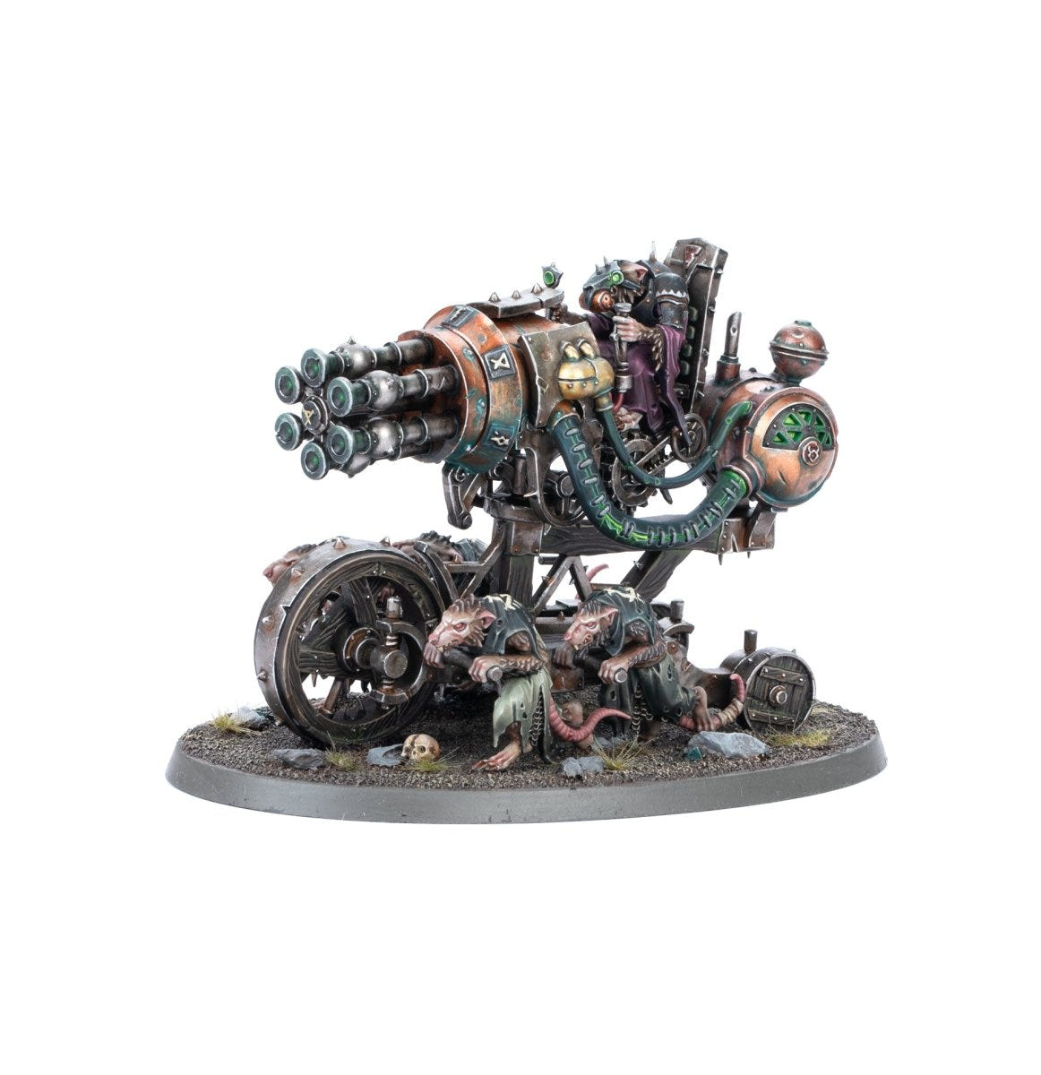 Painted Ratling Warpblaster, front three-quarter view showing the multi-barrel warp cannon