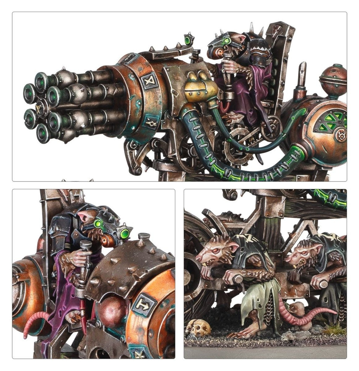 Close-ups of Ratling Warpblaster barrels, warpstone battery and Skaven crew