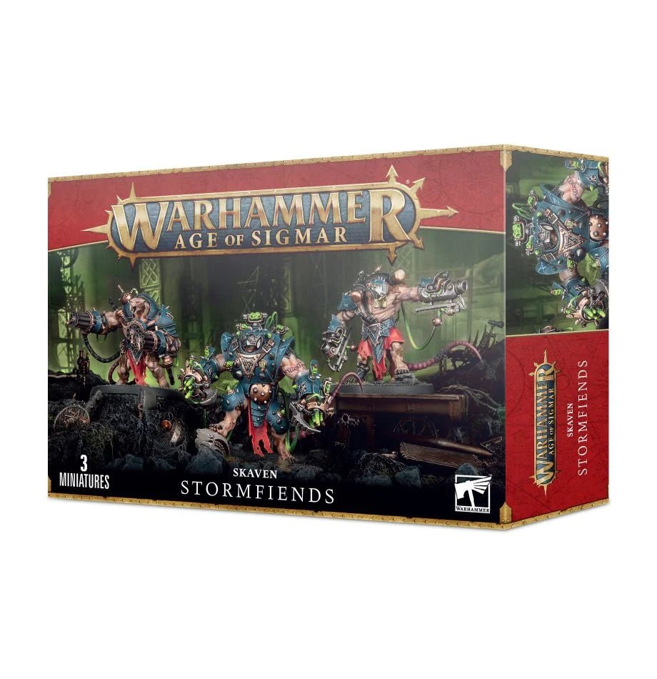 Games Workshop Age of Sigmar Skaven Stormfiends box front showing three painted models