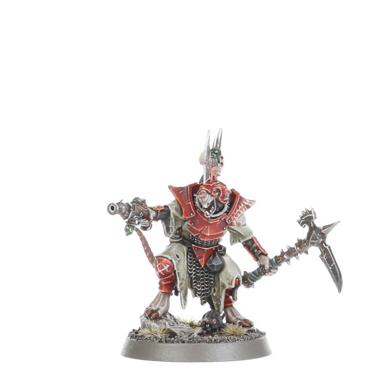 Painted Skaven Stormvermin champion with a pistol and curved polearm, Games Workshop