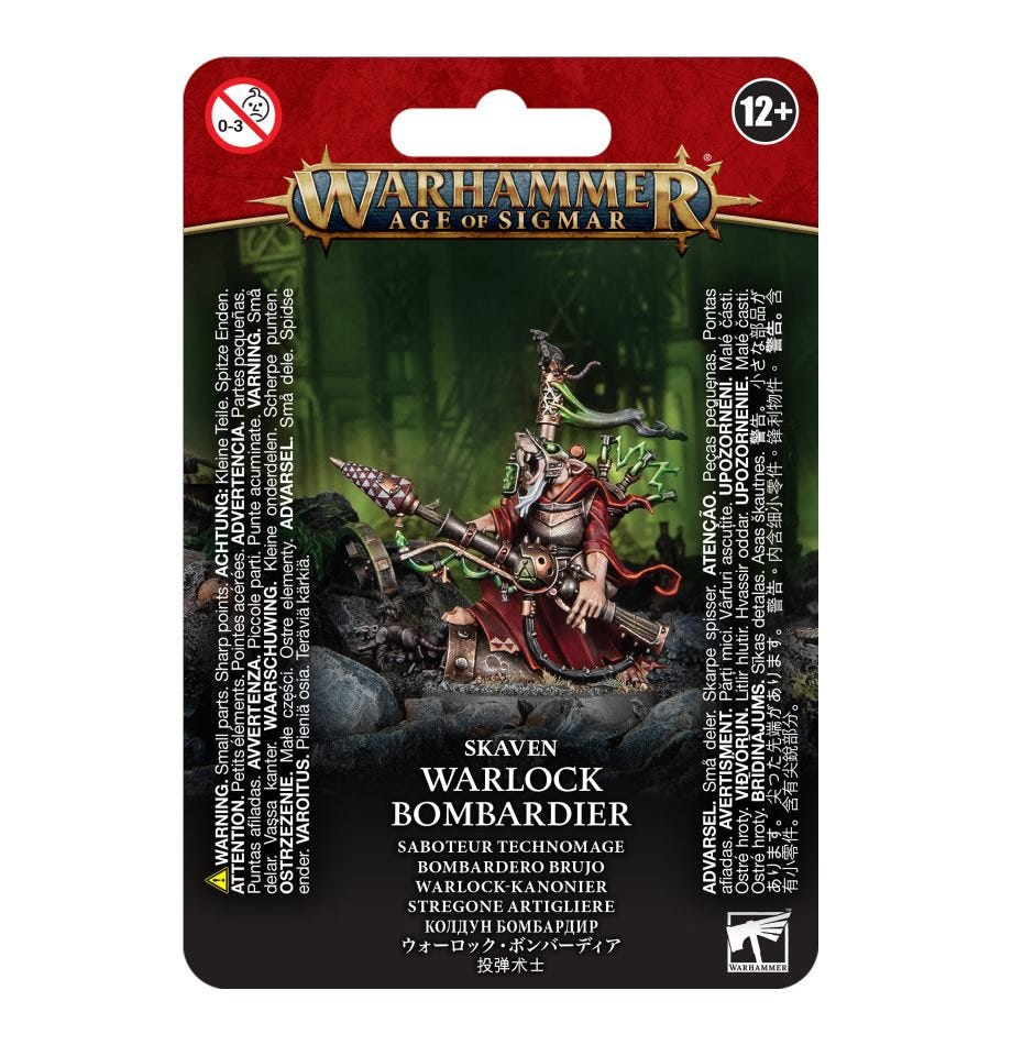 Games Workshop Skaven Warlock Bombardier blister pack with painted model on the front