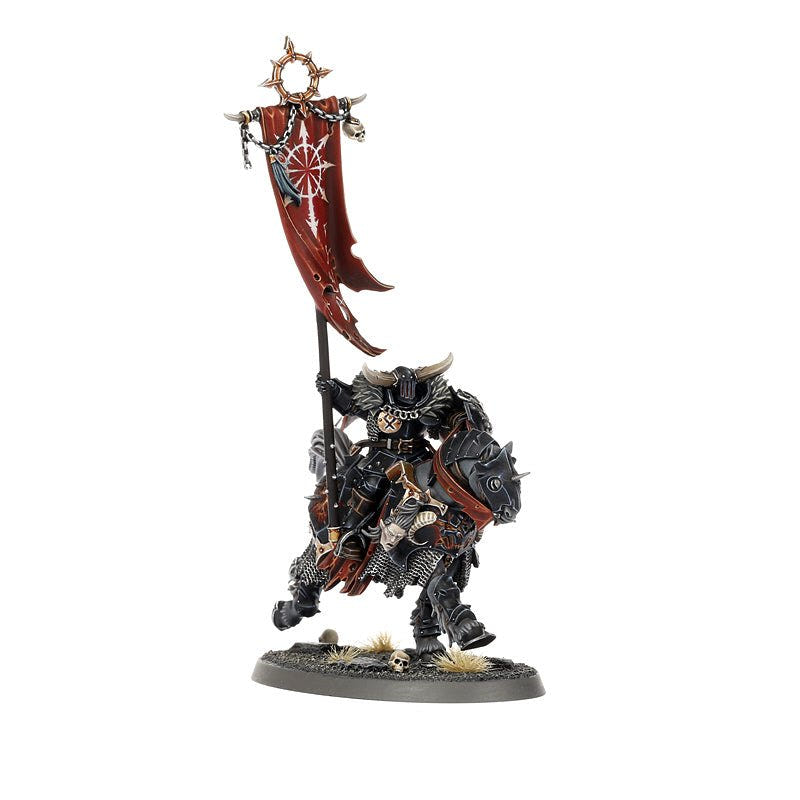 Painted Chaos Knight standard bearer with red eight-pointed star banner