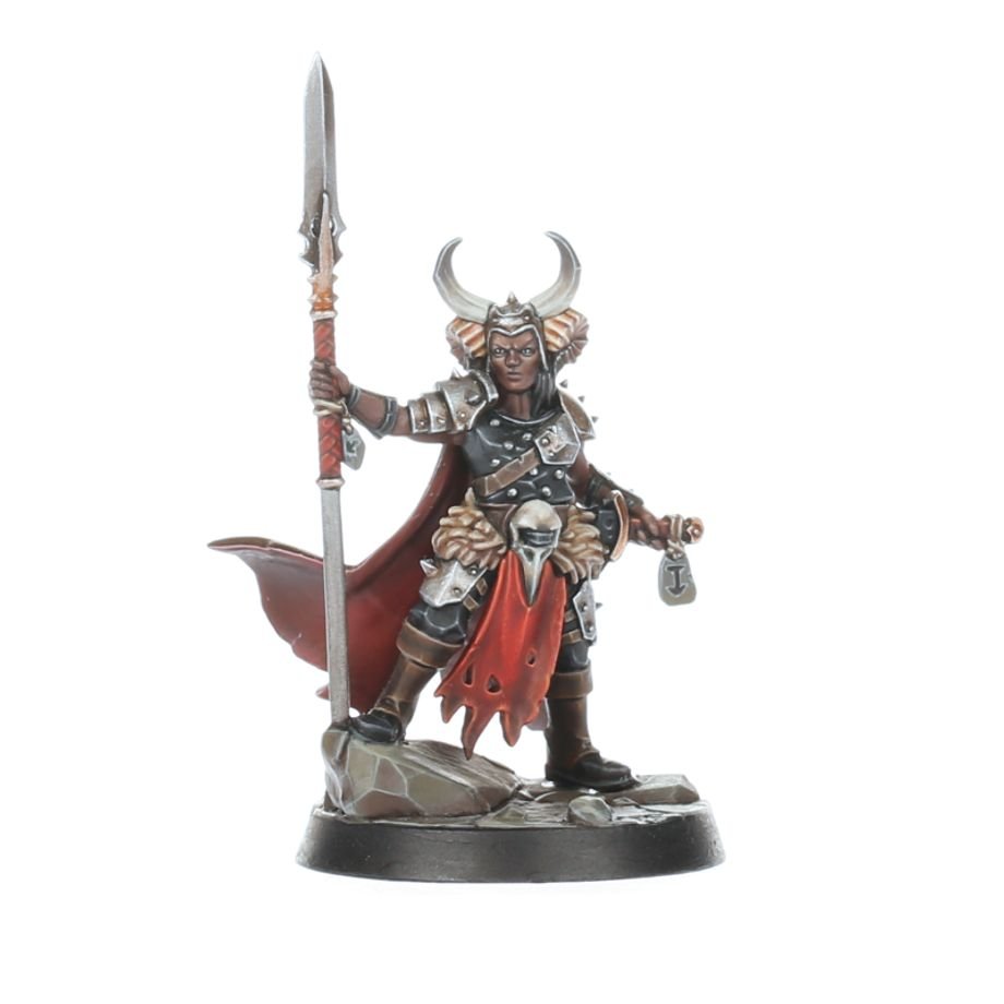 Painted Brand's Oathbound champion with horned helm, spear and red cloak