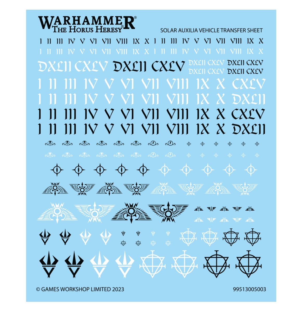 Solar Auxilia vehicle transfer sheet with numerals and insignia for the Basilisk / Medusa