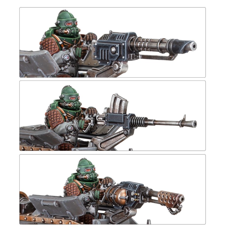 Dracosan rear hatch gunner options: three close-ups of the crewman with different mounted weapons