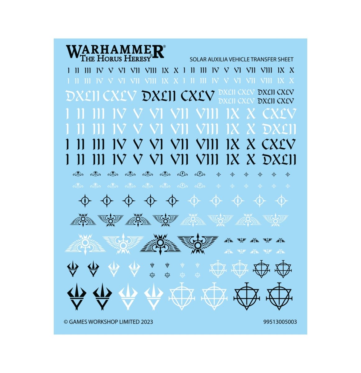 Solar Auxilia vehicle transfer sheet with legion numerals and insignia decals
