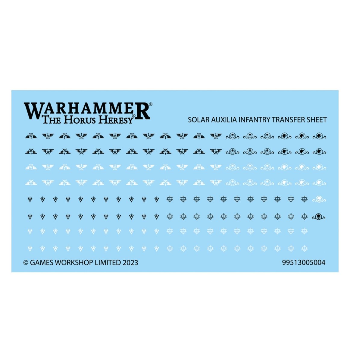 Solar Auxilia infantry transfer sheet with insignia and numerals from the Lasrifle Section box