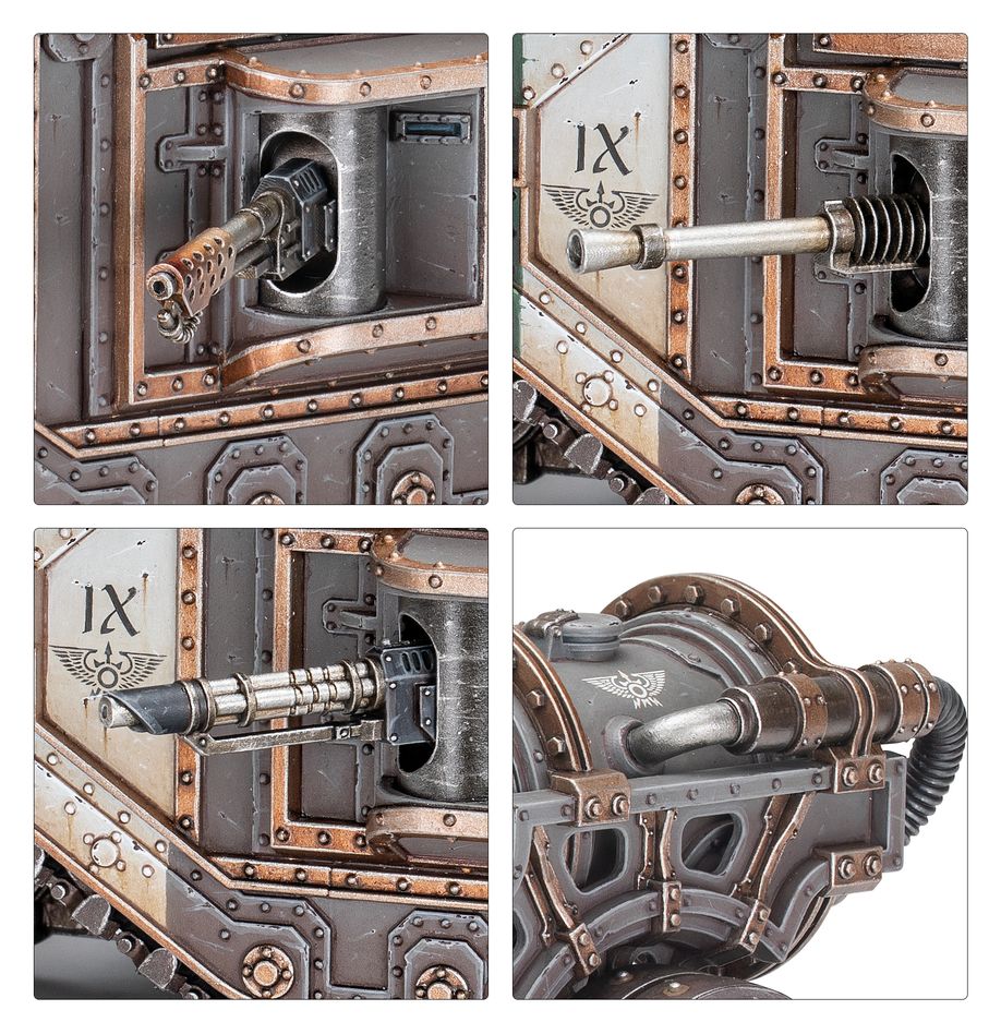 Close-ups of alternative Malcador Infernus sponson weapons and fuel trailer detail